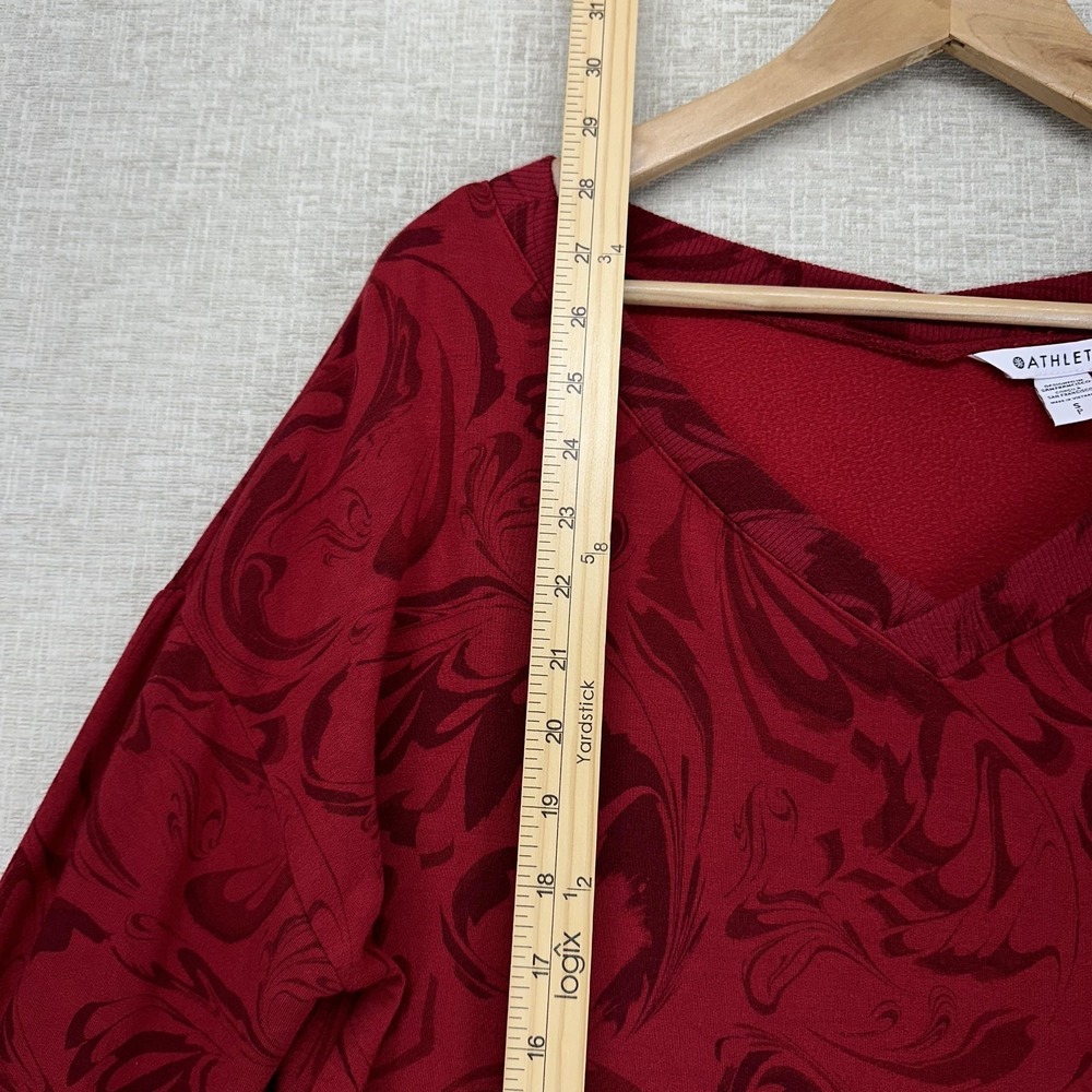 Athleta Sweatshirt Womens Small Red Paisley V Neck Fleece Stretch Pullover Gym - Picture 12 of 12